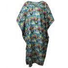 Petrolkleurige kaftan met Frida Kahlo print