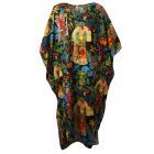 Zwarte kaftan met Frida Kahlo print