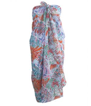 Lichtblauwe sarong met tropische bladeren print